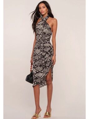 Reformation Heartloom Miyako Dress Python Print Satin Midi – Size Large NWT